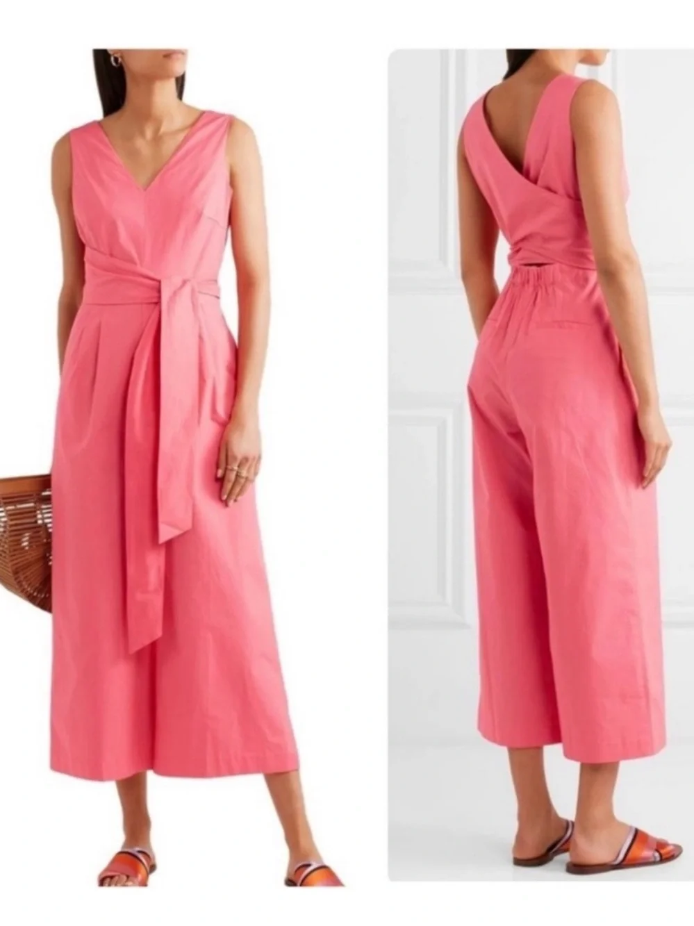 NWT J. Crew Wrap-Tie Jumpsuit in Stretch Poplin Bright Coral Size 4
